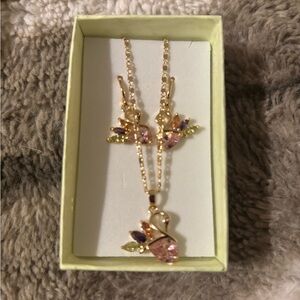 18K Gold Plated on Brass Multicolor necklace and earrings jewelry set swan